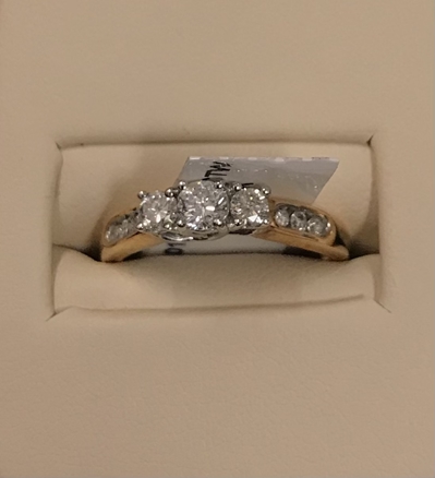 1/2CTW Side Mount Three Diamond Engagement Ring 