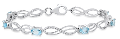 Ladies Sterling Silver Blue Topaz/Diamond Infinity Bracelet 