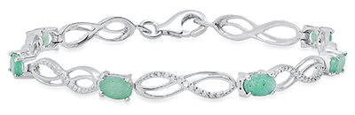 Ladies Sterling Silver Emerald/Diamond Infinity Bracelet 