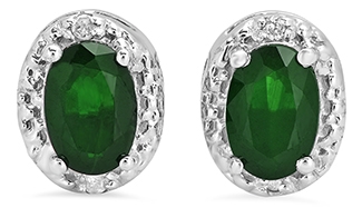 Ladies 10KW Gold Emerald/Diamond Earrings 