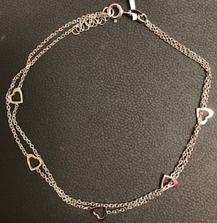 SS 9"+1" Double Strand Open Hearts Anklet 