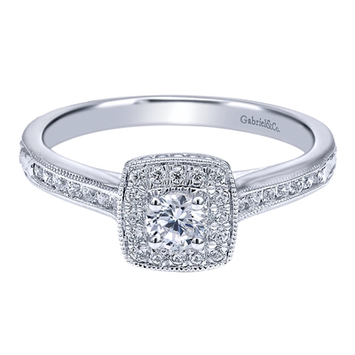 3/8CTW 14k White Gold Diamond Halo Engagement Ring 