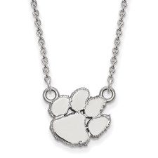 Sterling Silver Rhodium-plated Clemson Tiger Paw Pendant 18 in. Necklace 