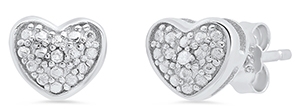 Ladies Sterling Silver Diamond Accent Heart Earrings 