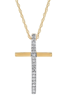 10k yellow gold .05ct diamond cross with 18" chain 